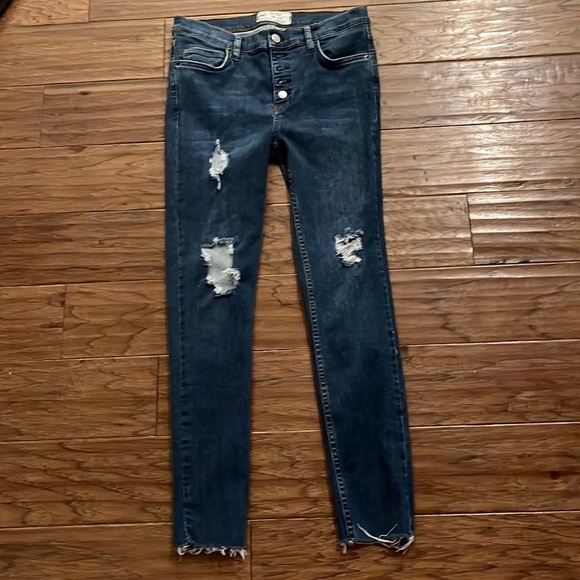 Free People Denim - Free People High Rise Button Fly Distressed Jeans